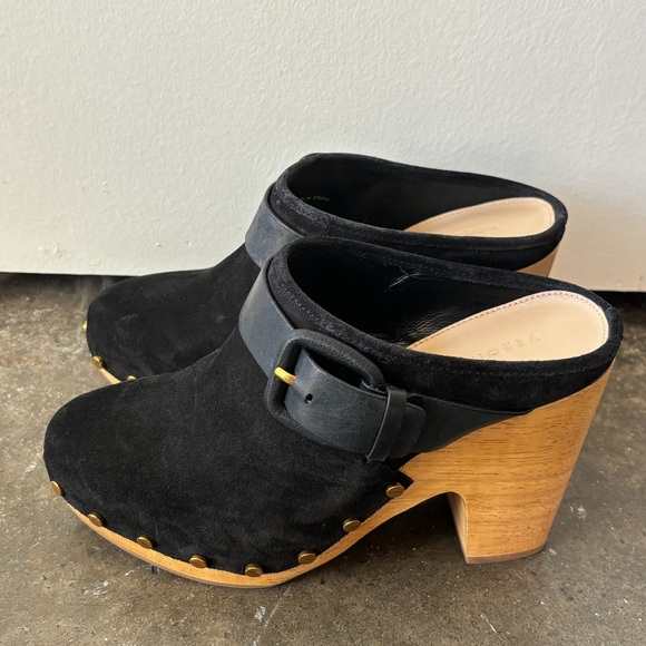 NWOB Veronica Beard Dacey Buckle Genuine Suede Slip On Clogs - Picture 3 of 10